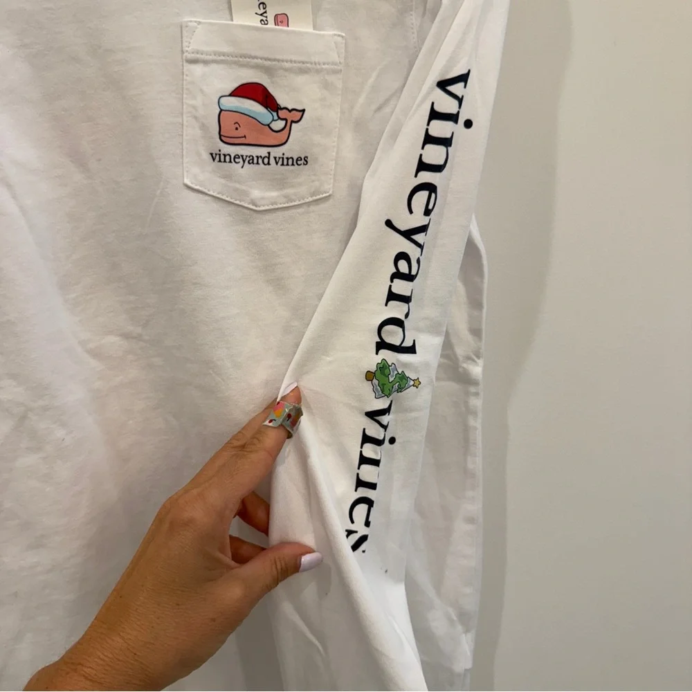 Vineyard Vines White Shirt with Santa Whale Logo - Picture 4 of 5